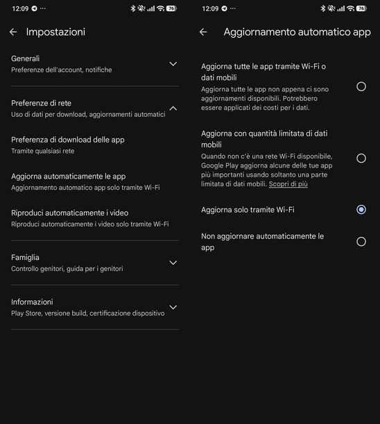 Attivare aggiornamenti automatici app Android