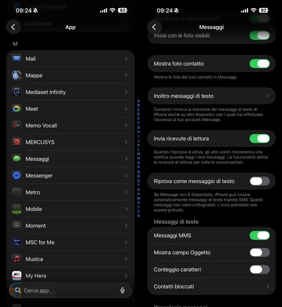 Attivare invio ricevuta lettura SMS iOS