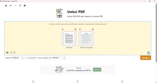Unire PDF gratis PDF24 Creator