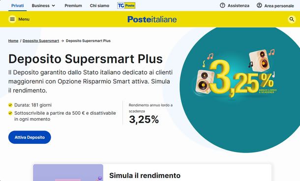 Deposito Supersmart Plus sul sito di PosteItaliane