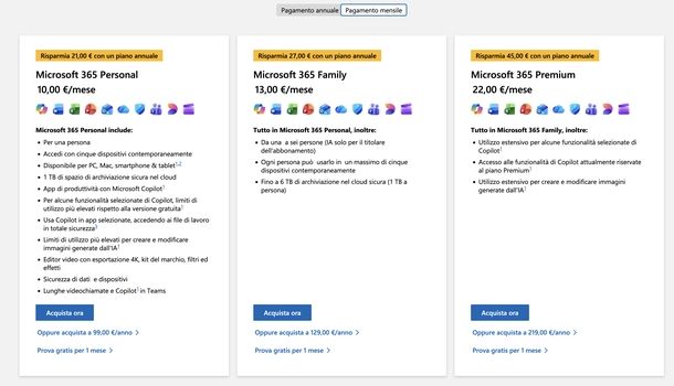 Microsoft 365 piani prezzi