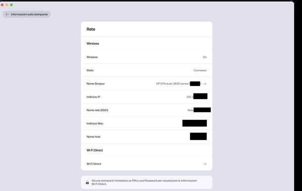 Trovare indirizzo IP stampante macOS