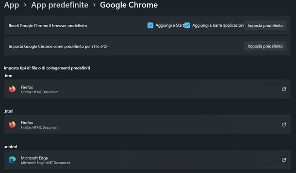 Impostare nuovamente browser predefinito Windows