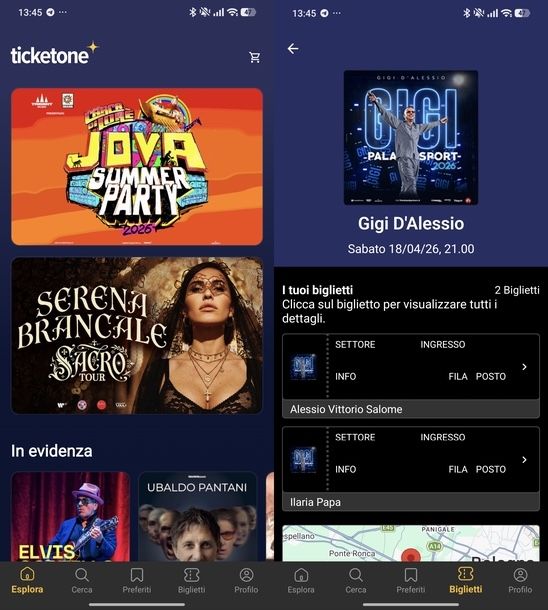 Stampare biglietti TicketOne app