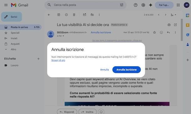 Come disiscriversi dalle newsletter Gmail