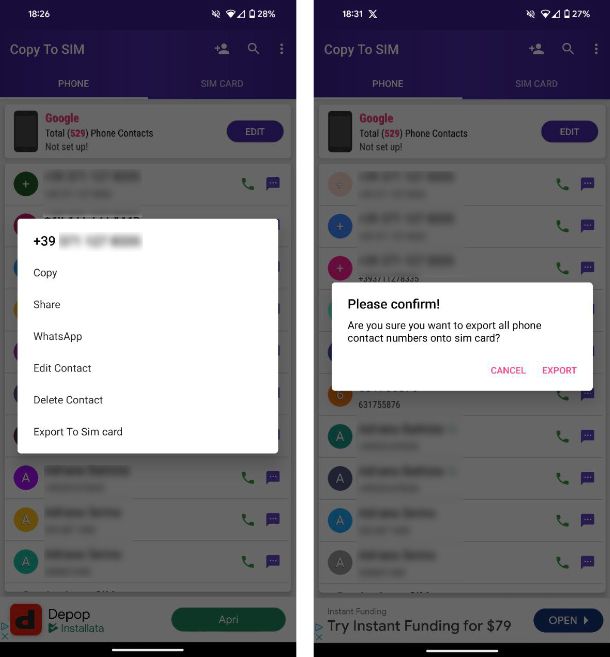 Come salvare contatti Android su SIM