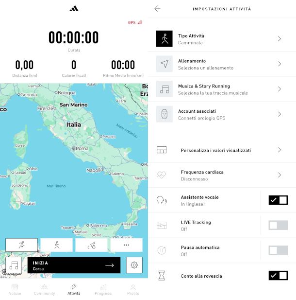 schermate app Adidas Running
