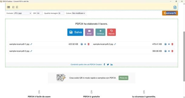 Convertire PDF in JPG PDF24 Creator Windows