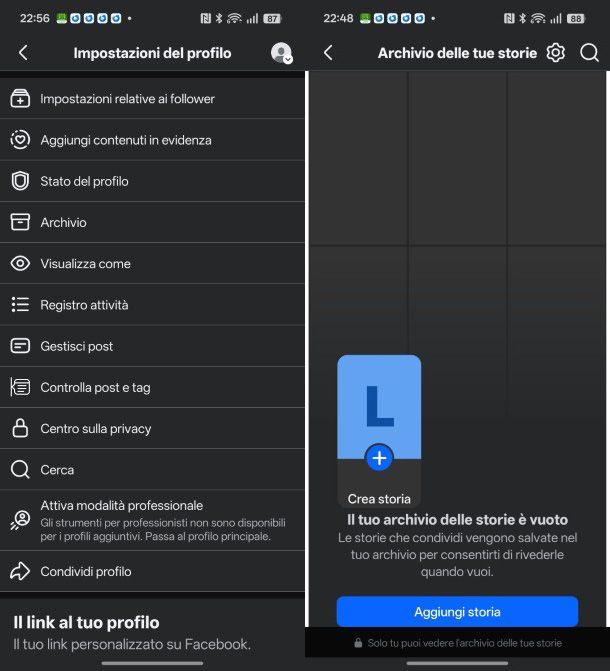 Archivio storie Facebook
