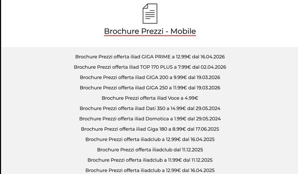 Brochure prezzi offerte mobile Iliad