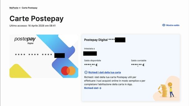Vedere numero carta Postepay su sito