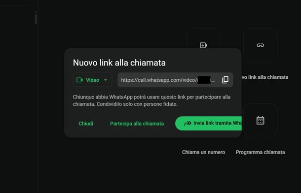 Creare link chiamata WhatsApp Windows