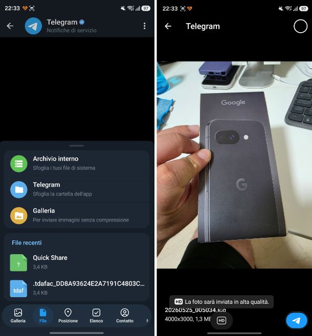 Come inviare foto senza perdere qualità Telegram