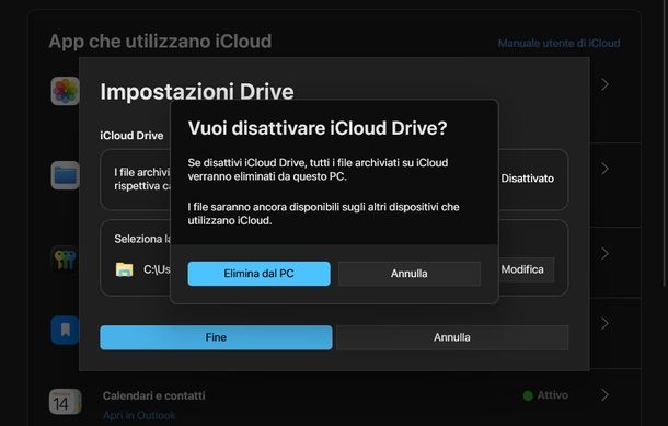 Disattivare iCloud Windows