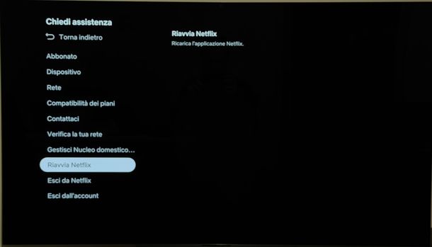 Riavviare app Netflix su TV