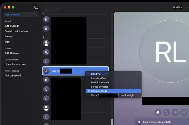 Eliminare contatto dalla rubrica Contatti macOS
