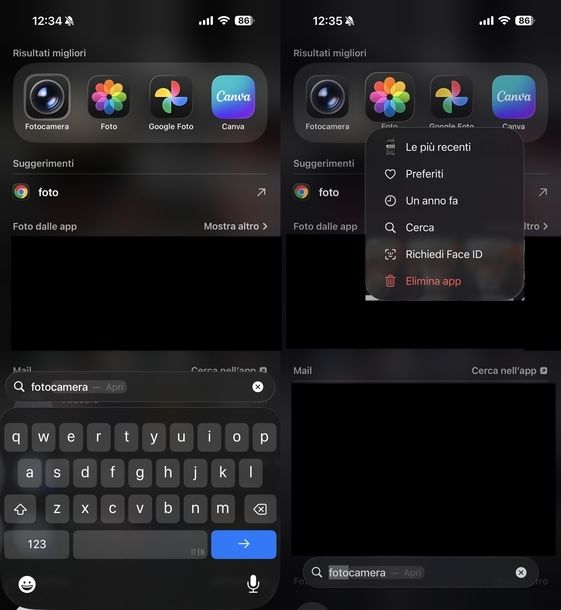 Cercare app Foto con Spotlight iOS