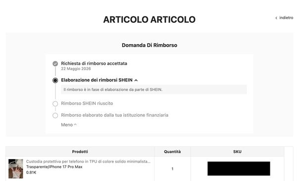 Annullare ordine SHEIN pagato Web