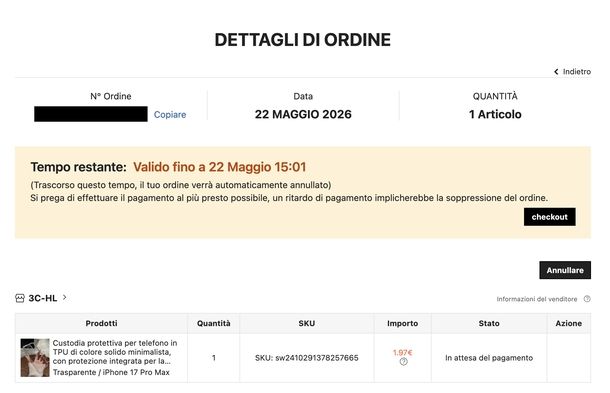 Annullare ordine SHEIN non pagato Web