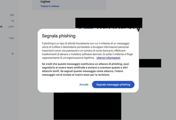 Segnalare mail sospetta Gmail Web