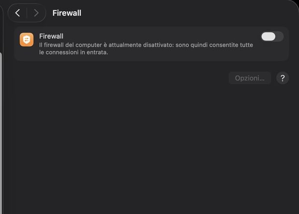 Disattivare firewall macOS
