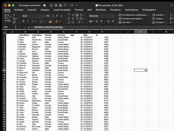 Contare caratteri Excel macOS