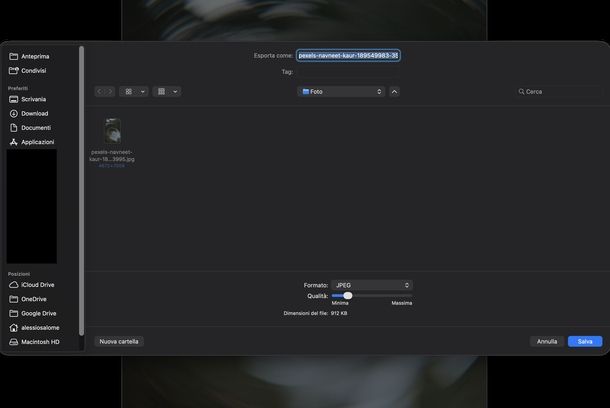 Ridurre dimensioni di file JPG Anteprima macOS