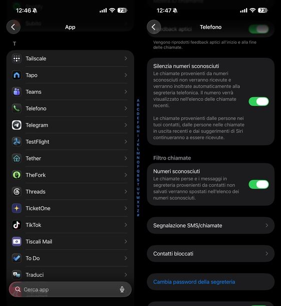Silenziare numeri sconosciuti iOS