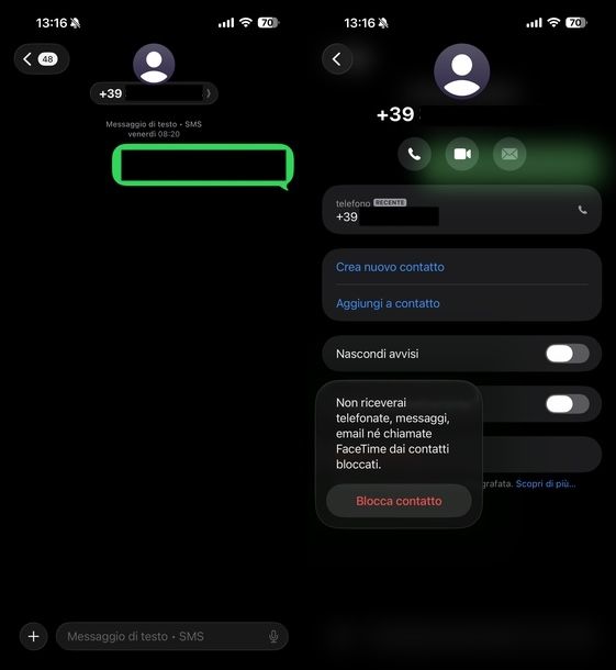 Bloccare numero specifico iOS