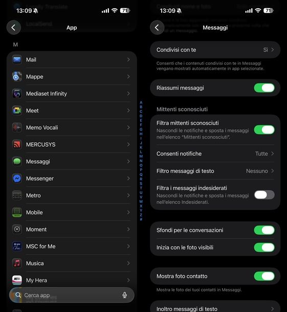 Filtrare mittenti sconosciuti iOS