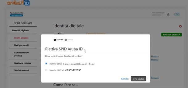 riattivare SPID Aruba
