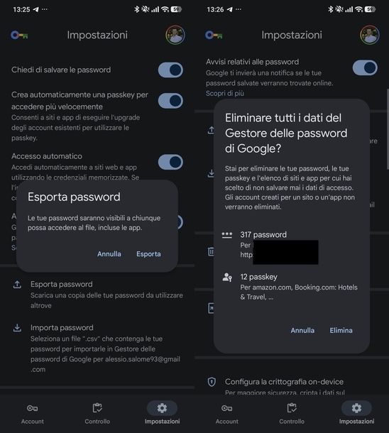 Vedere password salvate su Android impostazioni