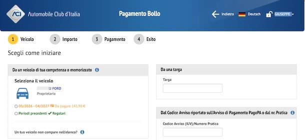 Vedere pagamento bollo auto