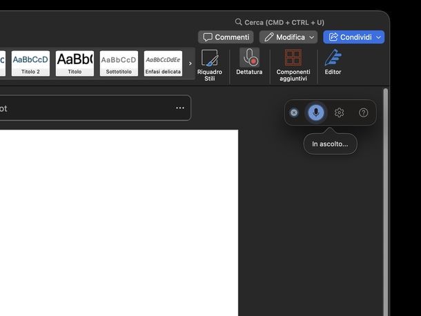 Riattivare microfono su Word macOS