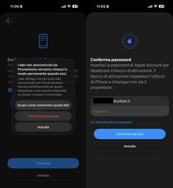 Logout completo account Apple iOS