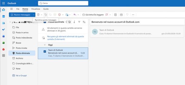 Outlook recuperare mail