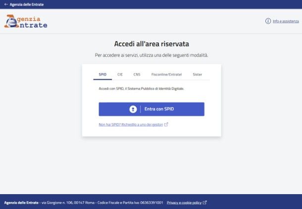 Area riservata Agenzia delle Entrate