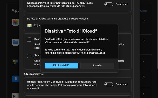 Disattivare iCloud Windows
