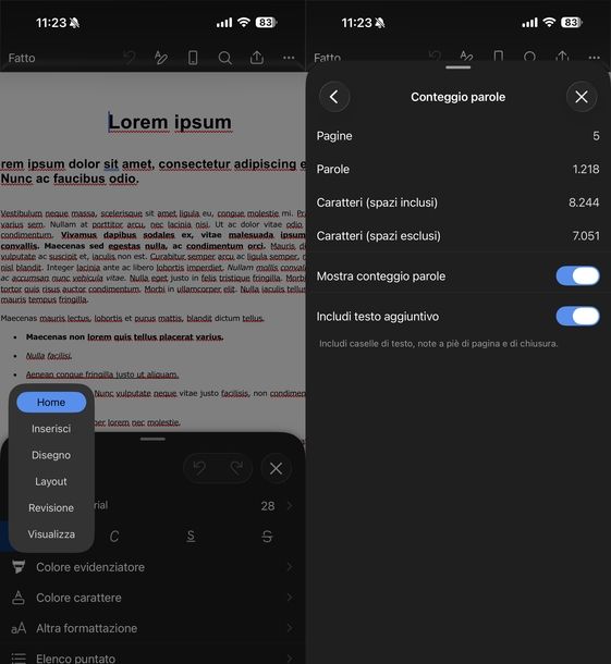 Contare caratteri Word iOS