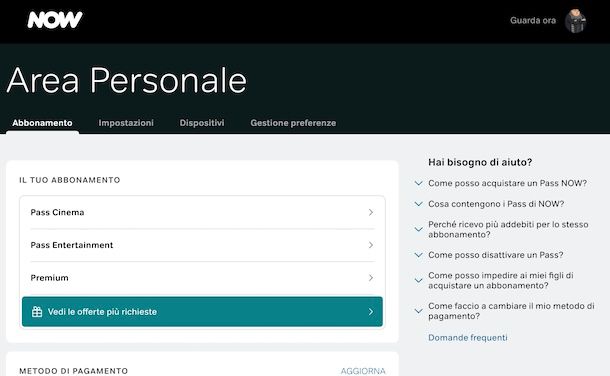Attivare NOW Premium