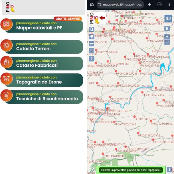 schermate app Mappe catastali e ziopino