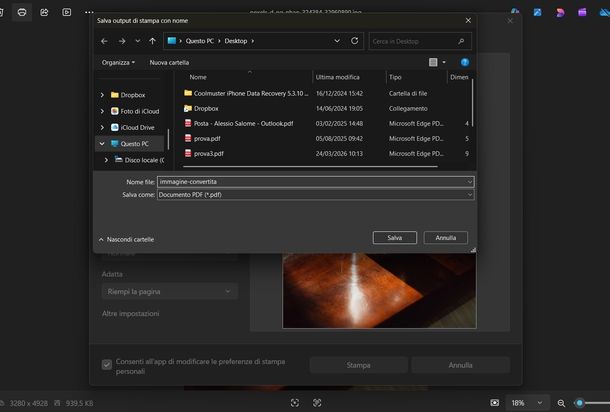Creare PDF da immagini Microsoft Foto Windows