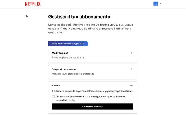 Disdire abbonamento Netflix