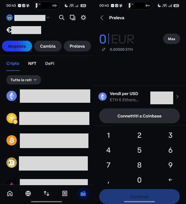 Prelievo Coinbase