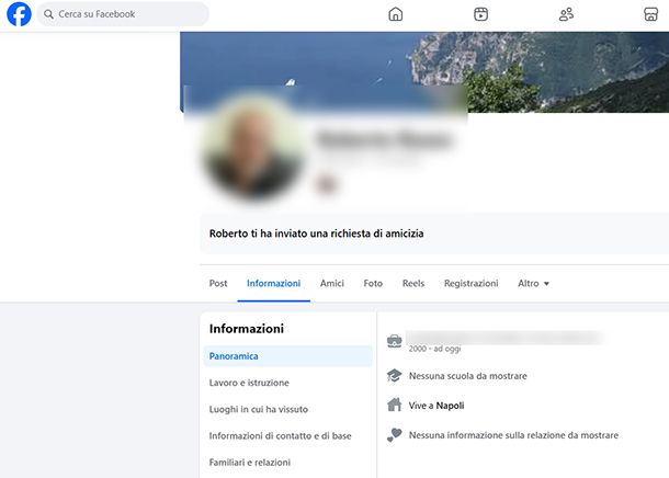 Informazioni del profilo Facebook
