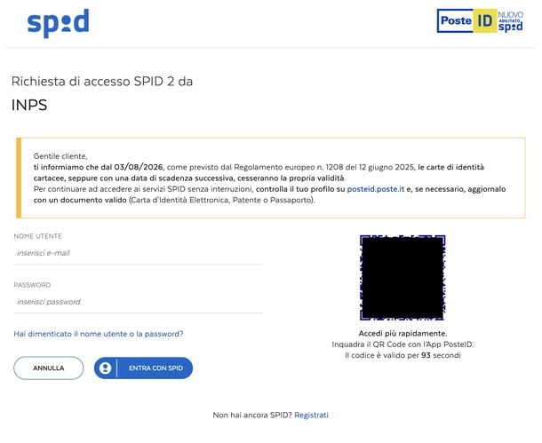 Entrare nel sito INPS con SPID