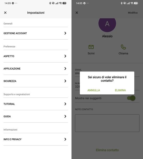 Eliminare contatto dalla rubrica Libero Mail app