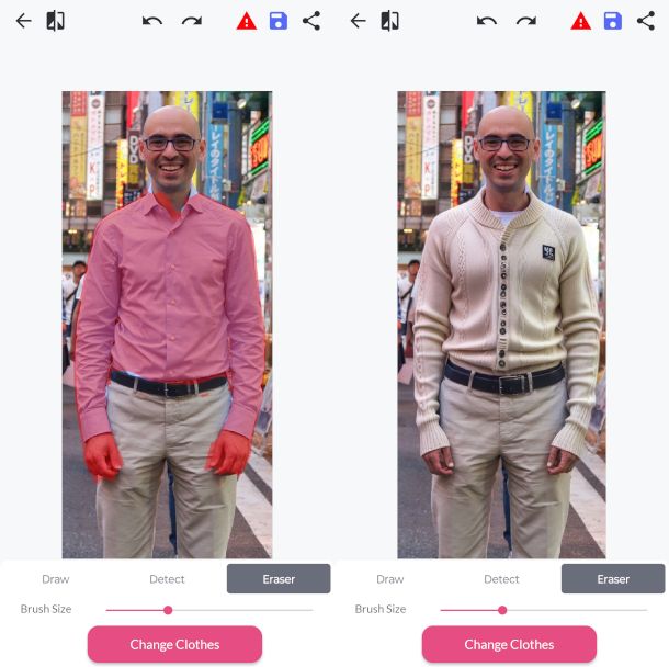 funzionalit&agrave; di cambio vestiti con prompt