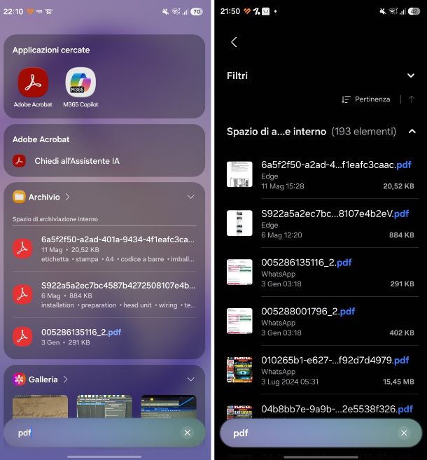 Cercare un file su Samsung