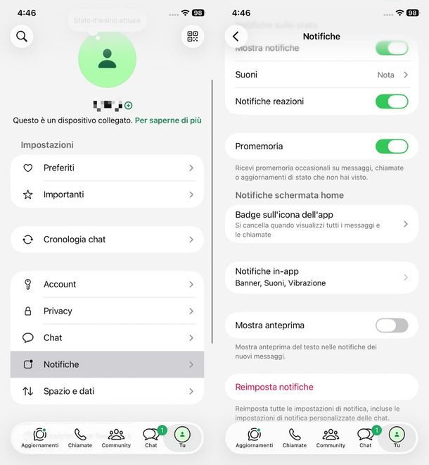 notifiche WhatsApp nascondere anteprima